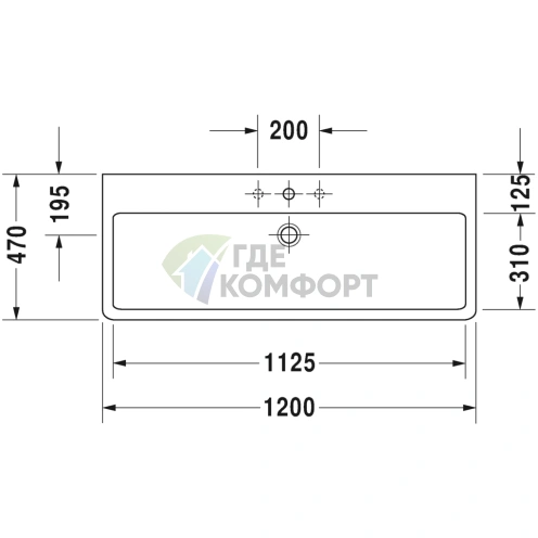 Раковина Duravit Vero для мебели с перел с 3 отв под смеситель 1200x470мм Цвет Черный - фото 2