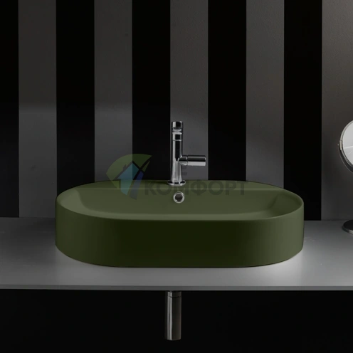 Раковина-чаша Kerasan Ciotola 65х40хh12 см с переливом (1 отв.), цвет Verde Muschio (028511*1) - фото 1