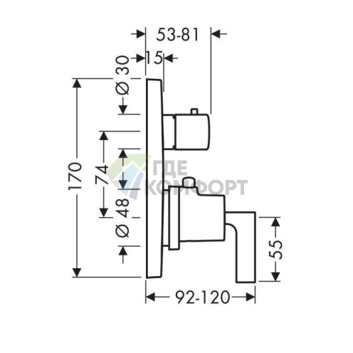 Термостат для душа AX Citterio встраиваемый, 2 выхода, хром (39720000) - фото 2