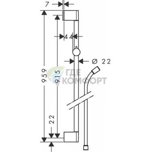 Душевая штанга HG UnicaCroma 90 см со шлангом 1,60 м и держателем (хром) (26504000) - фото 2