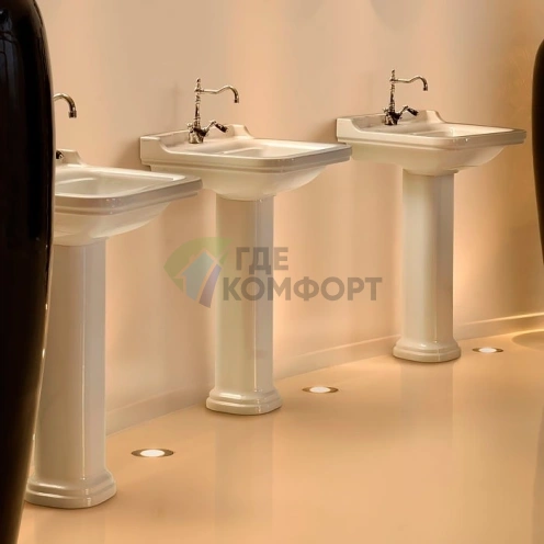 Керамическая раковина Kerasan Waldorf 60×55 см белая с 3 отверстиями под смеситель и хромированными заглушками (4140K1bi/cr*3) - фото 4