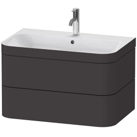 DURAVIT HAPPY D.2 PLUS Комплект мебели 775х490х468 мм, 2 ящ, с 1 отв для смес, в компл.с сиф и донным клап, раковина bi-color, цвет Графит супермат (HP4637O8080)