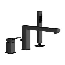 Gessi Rettangolo K Смеситель для ванны на 3 отверстия, с встроенным в излив переключателем и ручным душем, цвет: черный (53037#299)