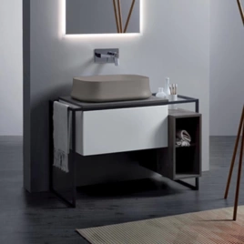 Simas Frame Металл.структура 105x57xh72 с ящиком с мех.открывания push pull и с открытым элементом. Сифон имонт.набор включены. цвет серый ясень (FM1 сер. ясень)