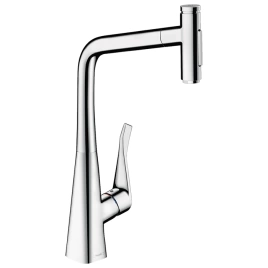 Hansgrohe Metris Select M71 Смеситель для кухни, на 1 отв, поворотный излив 235мм с вытяжным душем, 2jet, h333мм, sBox, цвет: хром (73820000)