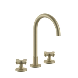 Fantini Icona Classic Смеситель для раковины, 3 отв, с нажимн. донным клапаном, излив 160мм, цвет: Matt British Gold PVD (53 P6 R007)