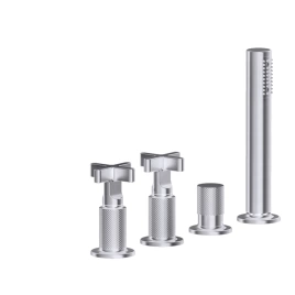 GESSI INCISO Смеситель для ванны на 4 отверстия для наполнения через слив-перелив, переключатель, с ручным душем, цвет: Finox Brushed Nickel (58143#149)