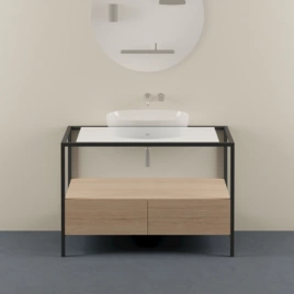 AZZURRA STAND Металличесская структура 120x55x82см цвет антрацит, с ящиками цвета rovere, столешница цвет cotton для раковины EQA60M (STA 120G 02 CO)