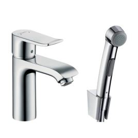Hansgrohe Metris Смеситель для раковины с гигиеническим душем (комплект: шланг: 1600 мм, кронштейн, лейка), цвет: хром (31285000)