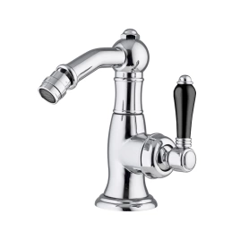 Nicolazzi Ceramica Nera Смеситель для биде, на 1 отв, с донным клапаном, излив: 127 мм, ручки черная керамика, цвет: хром (3453CR76BC)