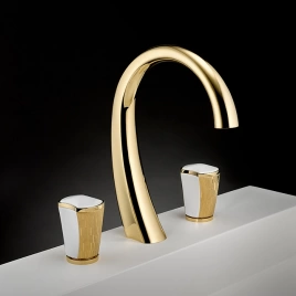 THG INFINI PORCELAINE BLANCHE DECOR OR Смеситель для раковины на 3 отверстия, с донным клапаном, цвет полированное золото (U2F-F01-151)
