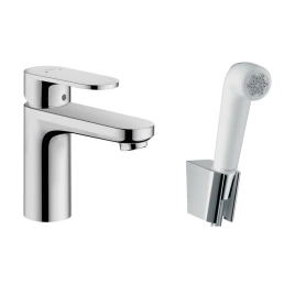 Hansgrohe Vernis Blend Набор для биде: смеситель для раковины на 1 отв, излив 108мм, h88мм, душ бидетте с держателем и шланг, цвет: хром (71215000)