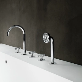 Fantini Icona Classic Смеситель на борт ванны, 5 отв, излив 160мм, с ручн.душем, цвет: хром (53 02 R065)