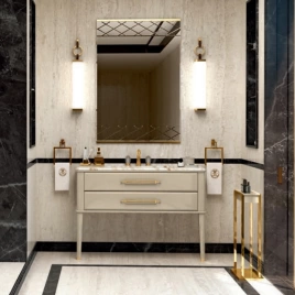 OASIS RIVIERE Консоль под раковину 1220х560х880 мм, напольная, 2 ящика, фурнитура золото, цвет Lino глянцевый (0REC2122ORG164)