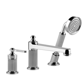 GESSI VENTI20 Смеситель для установки на борт ванны на 3 отверстия, однорычажный, с ручным душем и шлангом 1500 мм, цвет хром (65037#031)