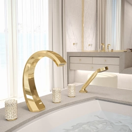 THG NIHAL PORCELAINE IVOIRE Смеситель на борт ванны, на 5 отверстий, двойной, с ручным душем, цвет Soft gold (U2N-F30-1132SG)