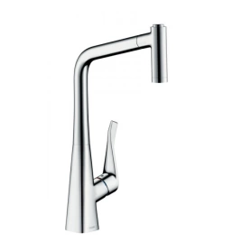 Hansgrohe Metris Смеситель для кухни на 1 отв, поворотный и выдвижной излив 2jet, цвет под сталь (14820800)