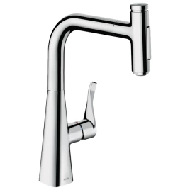 Hansgrohe Metris Select M71 Смеситель для кухни, на 1 отв, поворотный излив 240 мм с вытяжным душем,, цвет: хром (73822000)