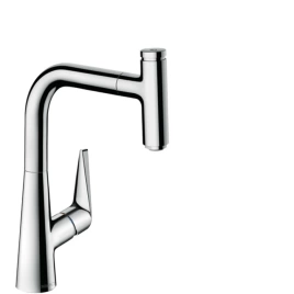 Hansgrohe Talis Select M51 Смеситель для кухни, на 1 отв, поворотный излив 208мм с вытяжным душем, 1jet, h223мм, sBox, кнопка вкл/выкл, цвет: хром (73852000)