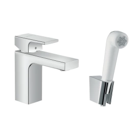 Hansgrohe Vernis Shape Набор для биде: смеситель для раковины на 1 отв, излив 110мм, h92мм, душ бидетте с держателем и шланг 1,6м, цвет: хром (71216000)