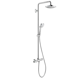 HG Croma Select E Душевая система Showerpipe: верх.душ 180 2jet, ручн.душ, шланг, термостат для душа, цвет: белый/хром (27256400)