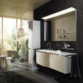 BURGBAD Yso База с керамич.умыв.1417х490х452 см. 2 ящика,1 выдв 1 разд,2 полотенц,раковина слева с 1отв под смес.цвет бел гл /аутентичный дуб (SFAD141 L F2184 K0387 C0001x1)