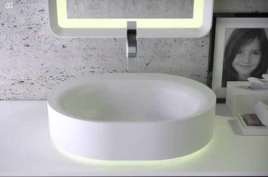 Раковина KNIEF Moon накладная 55х45x16 см без отв под смесительитель мс LED подсветкой цвет белый матовый