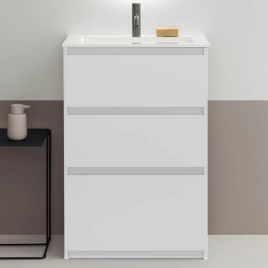 BURGBAD LIN20 Комплект мебели 620х365хx902 мм, напольный, 3 ящика, с 1 отверстием для смесителя, раковина белая с сифоном, цвет белый матовый (SGHQ062F5351C0001x1)