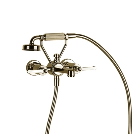 GESSI VENTI20 Смеситель для ванны настенный, двухвентильный, с ручным душем и шлангом 1500 мм, цвет Brass PVD (65113#710)