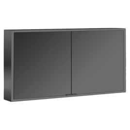 EMCO Prime Зеркальный шкаф 1300xh700мм 1300xh700мм с подсветкой, встраиваемый, 2 двери, 2 полки, розетка, цвет: черный (9497 060 85)