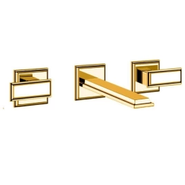 Gessi Eleganza Встраиваемый смеситель для раковины на 3 отверстия, без донного клапана, с изливом(внешние части), цвет: золото (46090#080)