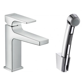 Hansgrohe Metropol Набор для биде: смеситель для раковины на 1 отв, излив 135мм, h117мм, душ бидетте с держателем и шланг 1,6м, цвет: хром (32522000)