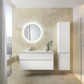 BURGBAD LIN20 Комплект мебели 1220х495х612 мм, подвесной, 2 ящика, раковина слева белая, с 1 отверстием для смесителя, с сифоном, цвет White matt (SGHX122LF5375C0001x1)