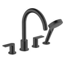 Hansgrohe Vernis Shape Смеситель на борт ванны, на 4 отверстия, излив 211мм, с ручным душем, цвет: матовый черный (71459670)