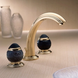 THG PANTHERE CRISTAL NOIR Смеситель для раковины на 3 отверстия, с донным клапаном, цвет Soft gold (A2K-F30-151)