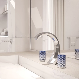 THG NIHAL PORCELAINE BLEUE Смеситель для раковины на 3 отверстия, с донным клапаном, цвет хром (U2L-A02-151)