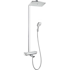 HG Raindance E Душевая система Showerpipe: верх.душ 360 2jet, ручн.душ, шланг, термостат для ванны с полочкой, излив 198мм, цвет: хром (27113000)