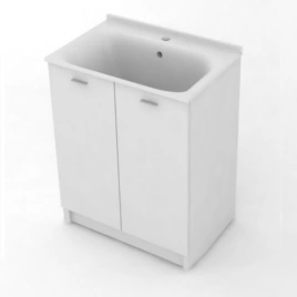 KERASAN Aquadom Комплект для постирочной 75х50см: база + раковина 0293 c 1 отв. под смеситель +выпуск с сифоном, цвет белый матовый (9164k3x1)