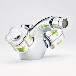 THG CAPUCINE VERT DECOR PLATINE Смеситель для биде на 1 отверстие, с донным клапаном, декор платина/зеленый, цвет хром (A7E-A02-3202)