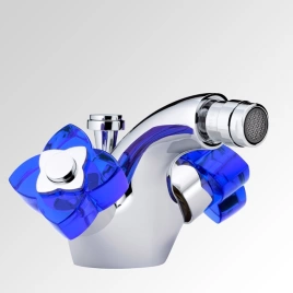 THG PETALE DE CRISTAL BLEU Смеситель для биде на 1 отверстие, с донным клапаном, цвет хром (U6B-A02-3202)
