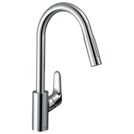 Hansgrohe Focus M41 Смеситель для кухни, на 1 отв, поворотный и вытяжной излив 220мм, h225мм 2jet, цвет: хром (31833000)