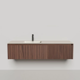 SALINI Domino Тумба со стол-цей и раковиной Onda Plus 1400х500х400 из S-Stone в сборе,д/к, крепеж, металл/сифон, фасад шпон орех, столеш. Ral9001 (27D214ON Орех+Ral9001)