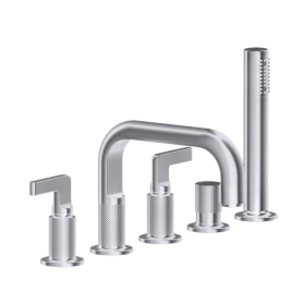 GESSI INCISO Смеситель для ванны на 5 отверстий с изливом, переключателем, ручным душем и шлангом 1,50 м, цвет: finox (58040#149)