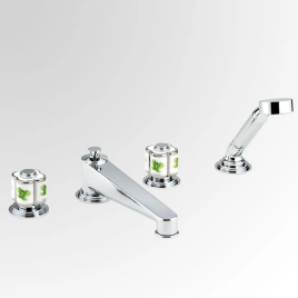 THG CAPUCINE VERT DECOR PLATINE Смеситель на борт ванны, на 4 отверстия, с ручным душем, декор платина/зеленый, цвет хром (A7E-A02-112BSG)