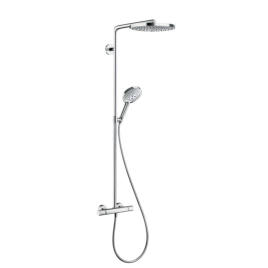 HG Raindance Select S Душевая система Showerpipe: верх.душ 240 2jet, ручн.душ, шланг, термостат, цвет: белый/хром (27129400)