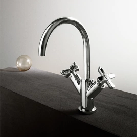Fantini Icona Classic Смеситель для раковины, 1 отв, с нажимн. донным клапаном, излив 160мм, цвет: хром (53 02 R056F)