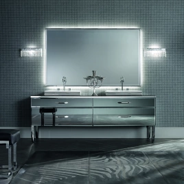 VITAGE milldue edition Hilton Тумба под две раковины 2168х549х770мм, с бок стенками, 4 ящика с ручками, 4 ножки, фурнитура сталь, отделка зеркало Fum (H110.71.98)