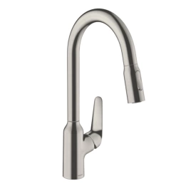 Hansgrohe Focus M42 Кухонный смеситель на 1 отв, однорычажный, поворотный излив 224мм с вытяжным душем, 2jet, h134мм, цвет: под сталь (71800800)