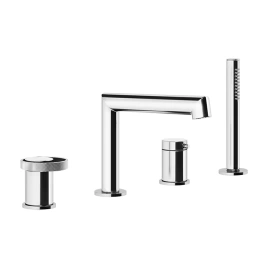 Gessi Anello Смеситель для ванны на 4 отверстия: излив, девиатор, шланг, лейка, цвет: хром (63337#031)