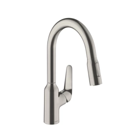 Hansgrohe Focus M42 Кухонный смеситель на 1 отв, однорычажный, поворотный излив 224мм с вытяжным душем, 2jet, h134мм, цвет: под сталь (71801800)
